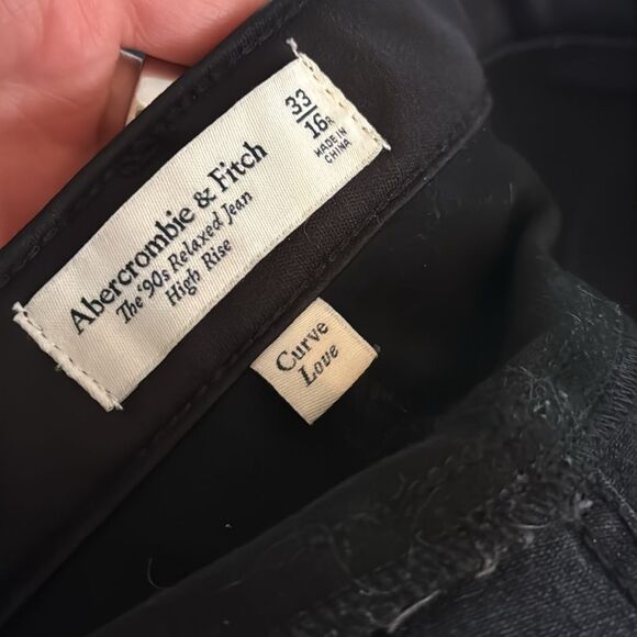 Abercrombie & Fitch Black Faux Leather Waist Jeans: ‘90s Relaxed Jean High Rise - Picture 6 of 7